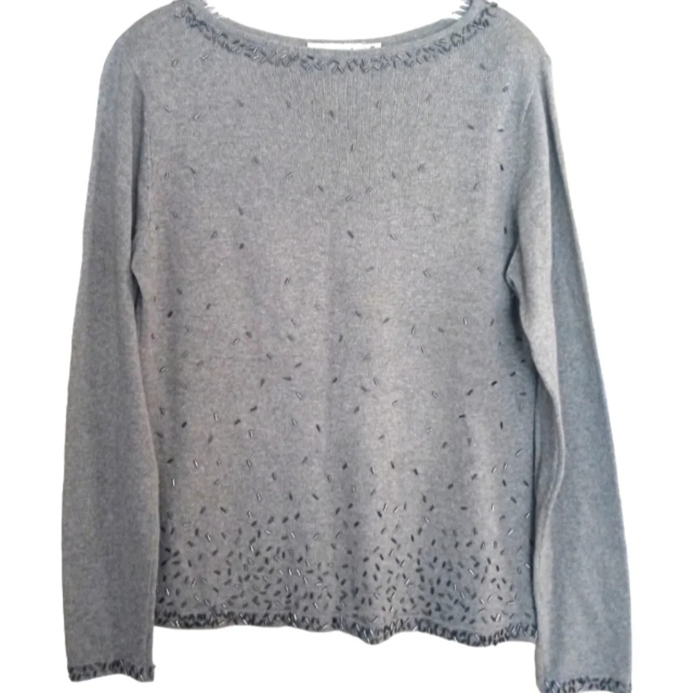 Bianca‎ Nygard Women's Gray Silk Cashmere Blend Beaded Sweater Size Medium 10/12